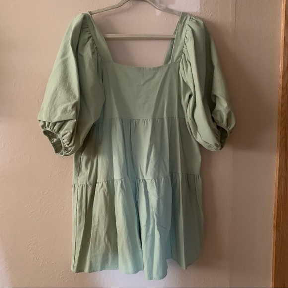 Linen Look Puff Sleeve Smock Mini Dress - Picture 2 of 8